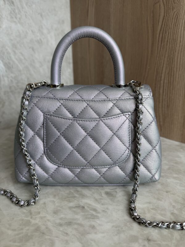 Chanel Iridescent Caviar Quilted Extra Mini Coco Handle Flap Purple