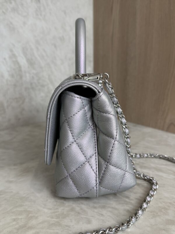 Chanel Iridescent Caviar Quilted Extra Mini Coco Handle Flap Purple