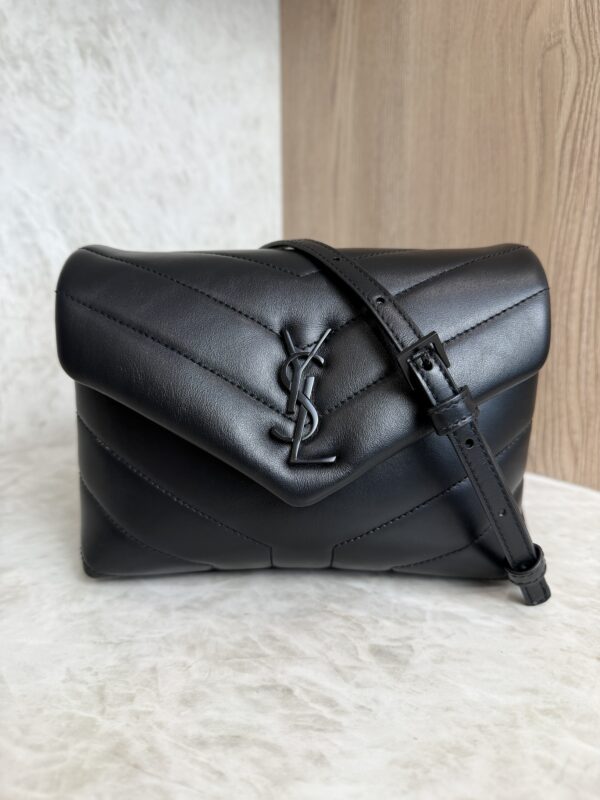 Saint Laurent (YSL) Calfskin Y Quilted Monogram Toy Loulou Satchel Black and Black hardware
