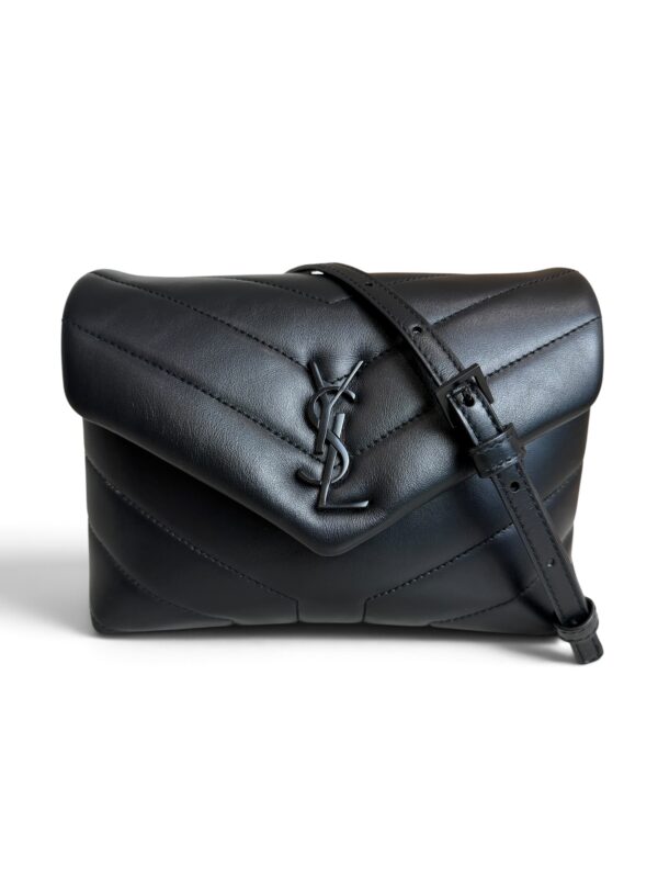 Saint Laurent (YSL) Calfskin Y Quilted Monogram Toy Loulou Satchel Black and Black hardware