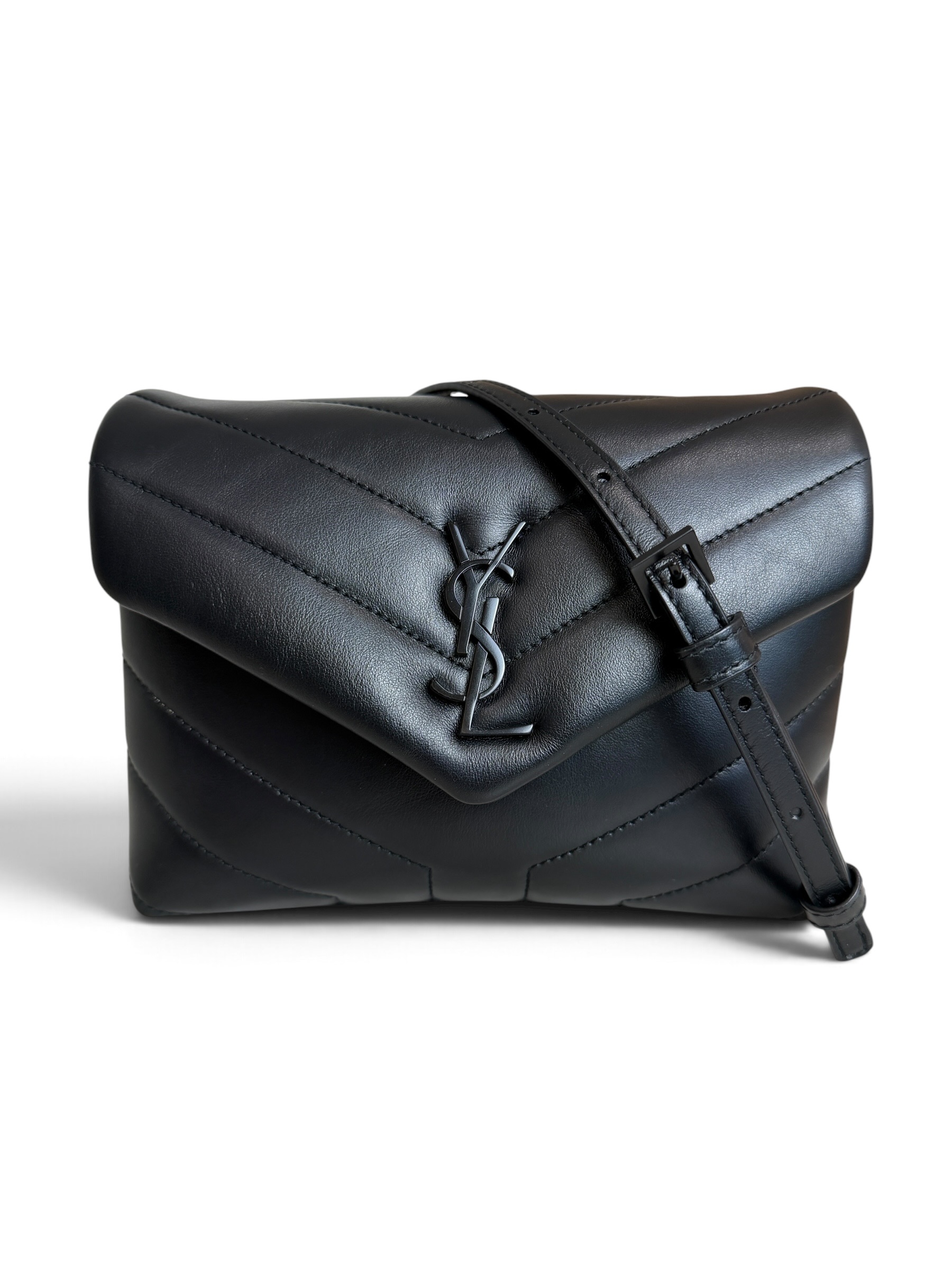 Saint Laurent (YSL) Calfskin Y Quilted Monogram Toy Loulou Satchel Black and Black hardware