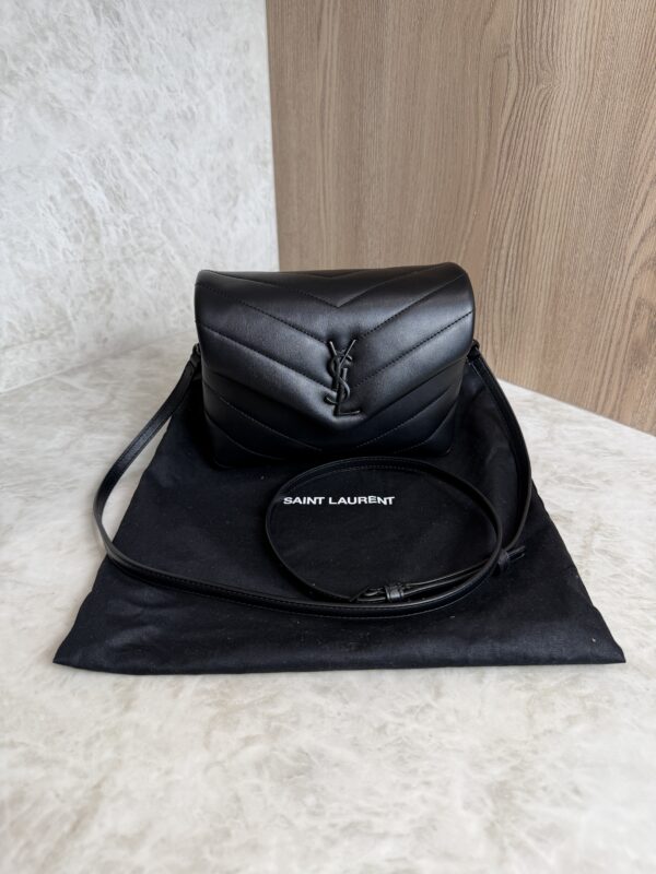 Saint Laurent (YSL) Calfskin Y Quilted Monogram Toy Loulou Satchel Black and Black hardware