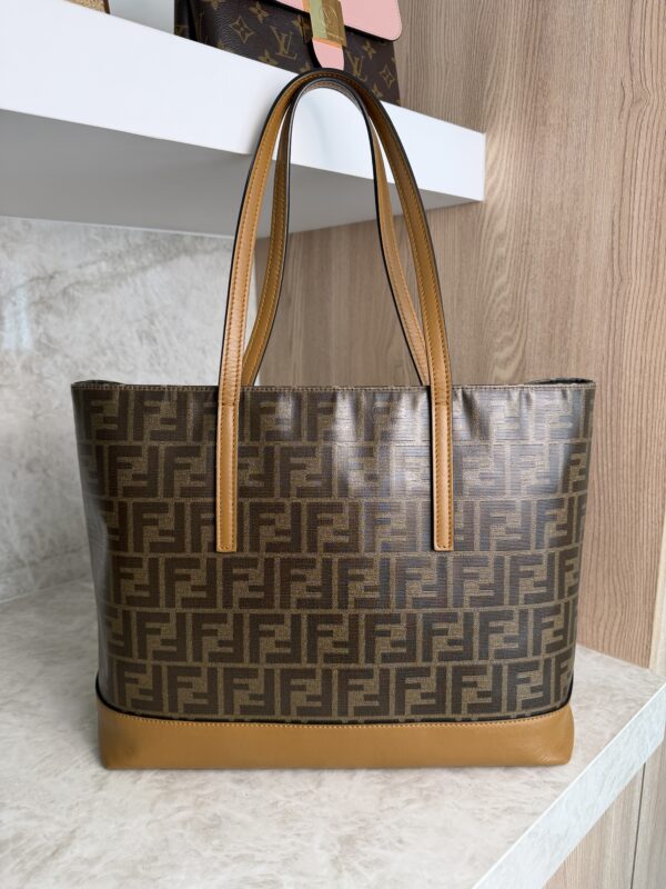 Fendi FF Logo Stamp Shopping Tote Zucca Coated Canvas Medium