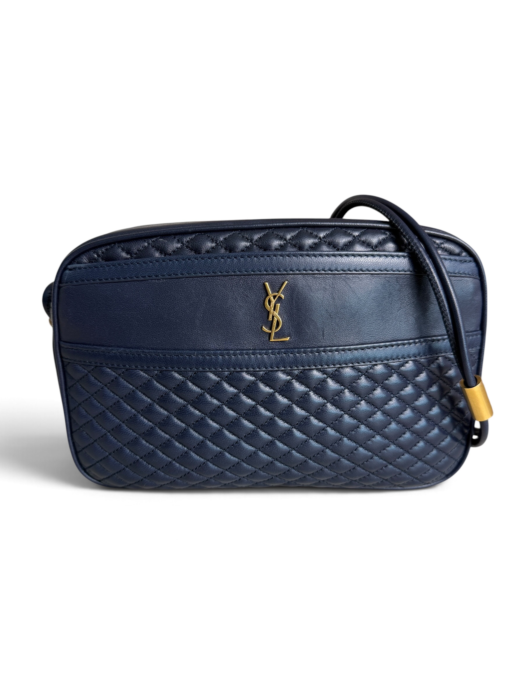 Saint Laurent (YSL) Quilted Monogram Victoire Camera Bag Navy