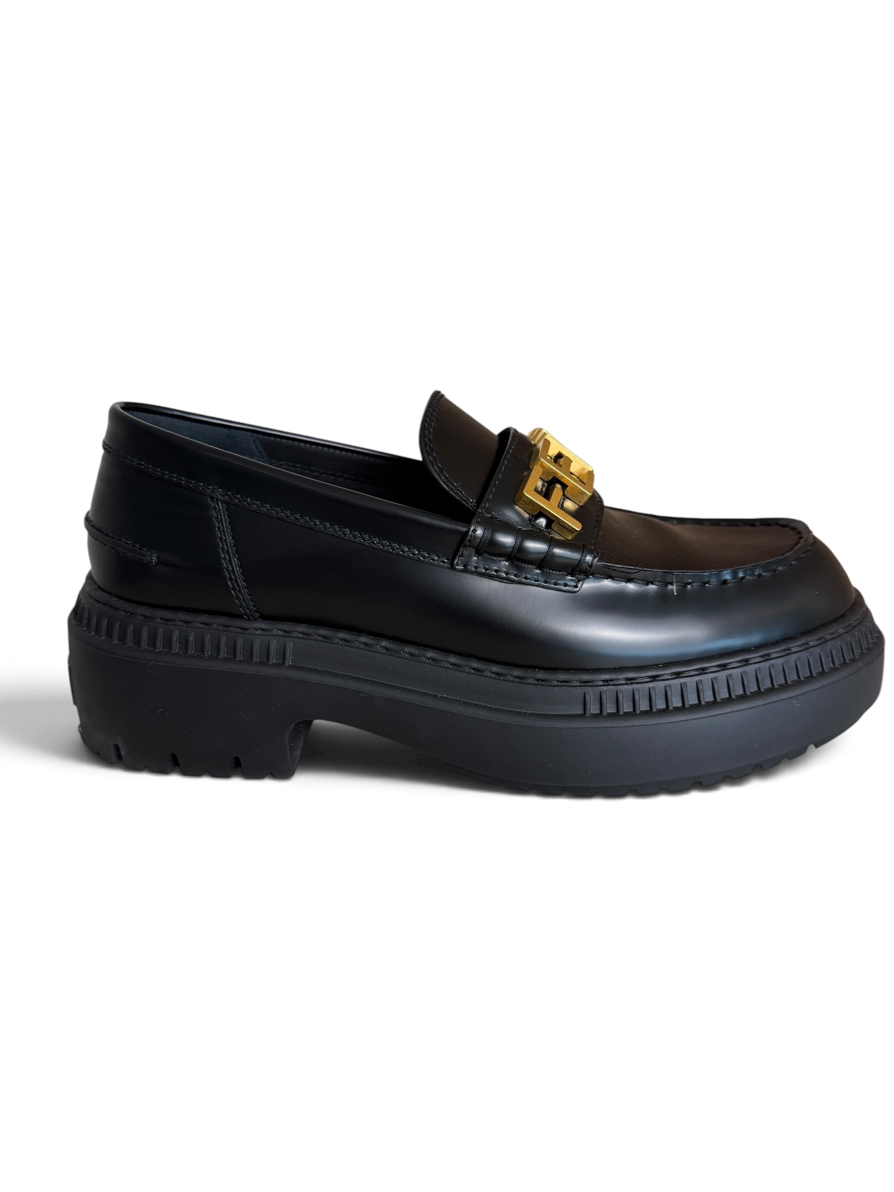 Fendi Vitello Abrasivato Fendigraphy 50mm Loafers 39 Black