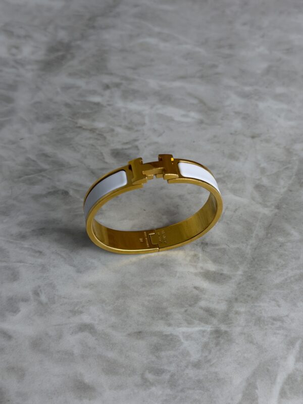 Hermes Enamel Narrow Clic Clac H Bracelet PM White