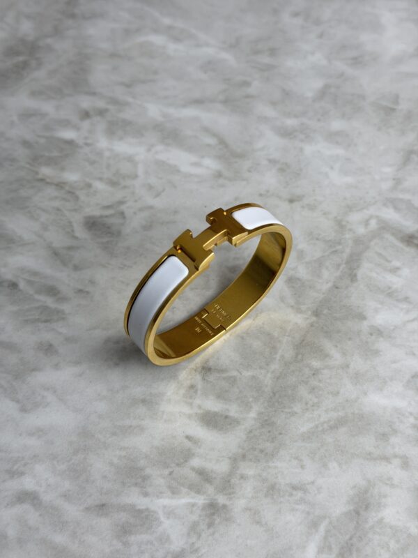 Hermes Enamel Narrow Clic Clac H Bracelet PM White