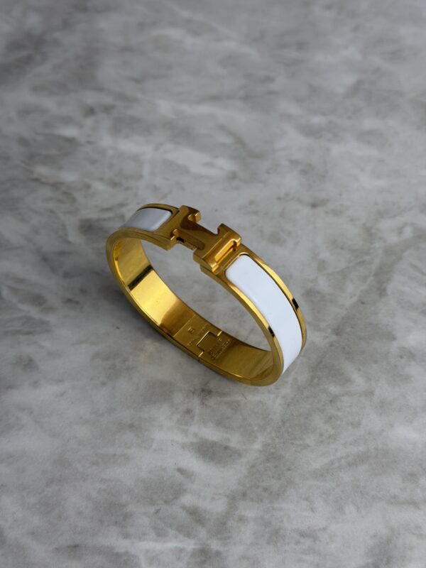 Hermes Enamel Narrow Clic Clac H Bracelet PM White