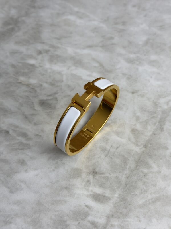 Hermes Enamel Narrow Clic Clac H Bracelet PM White