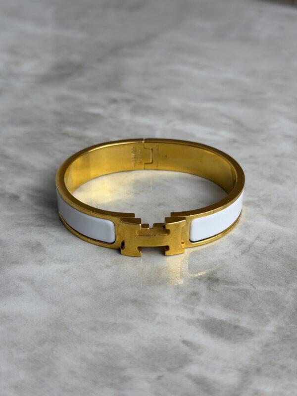 Hermes Enamel Narrow Clic Clac H Bracelet PM White