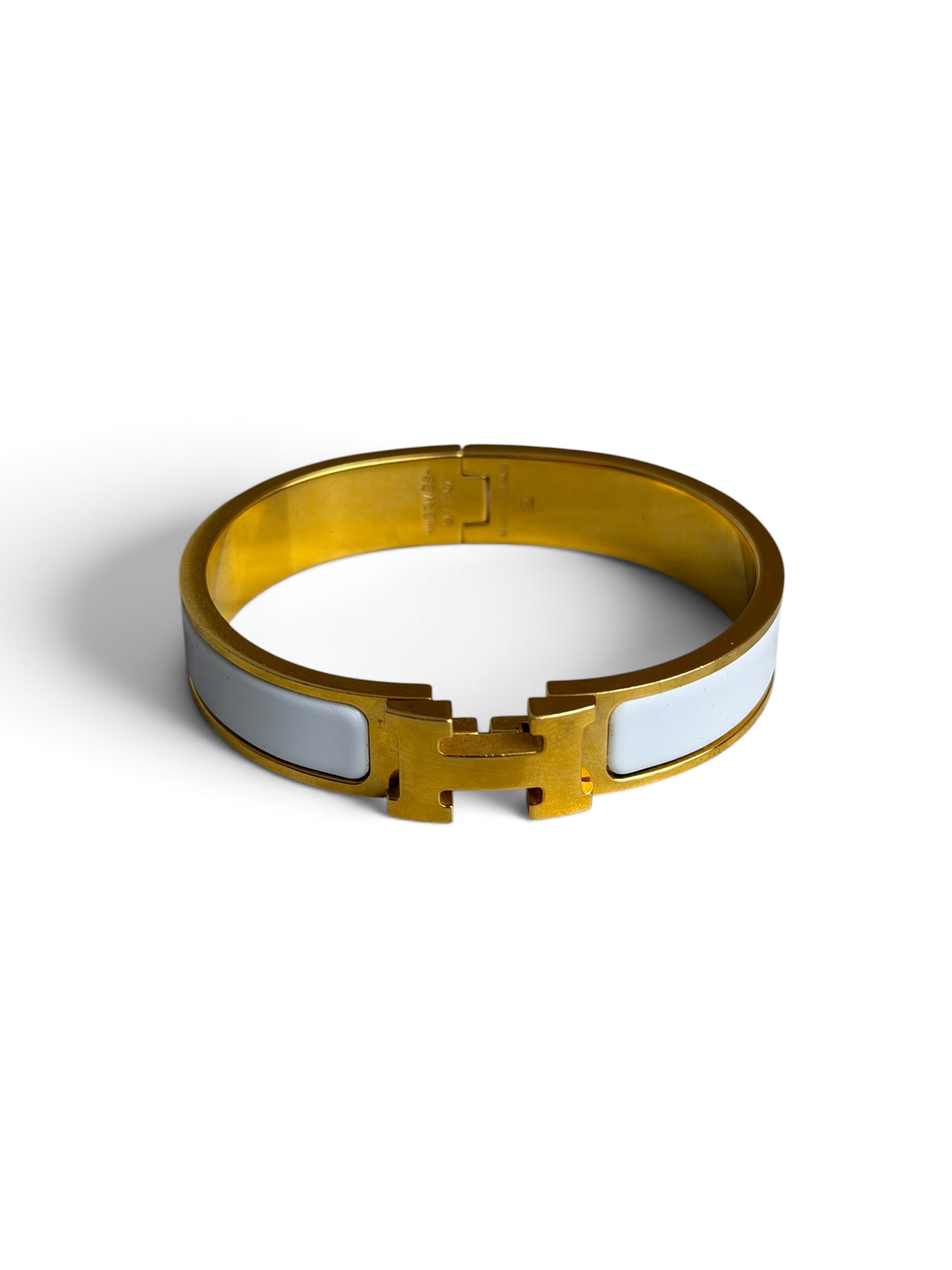 Hermes Enamel Narrow Clic Clac H Bracelet PM White