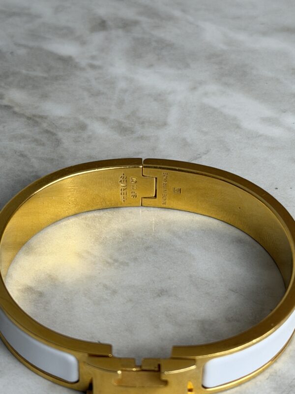 Hermes Enamel Narrow Clic Clac H Bracelet PM White