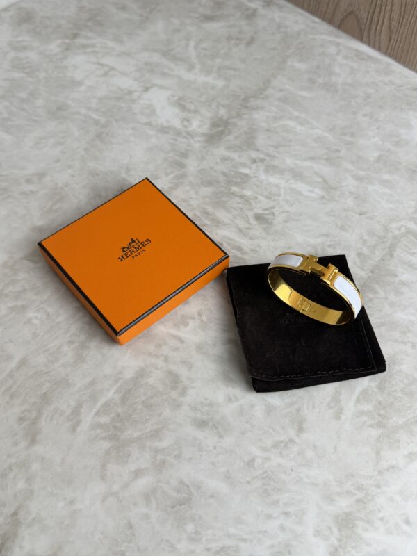 Hermes Enamel Narrow Clic Clac H Bracelet PM White