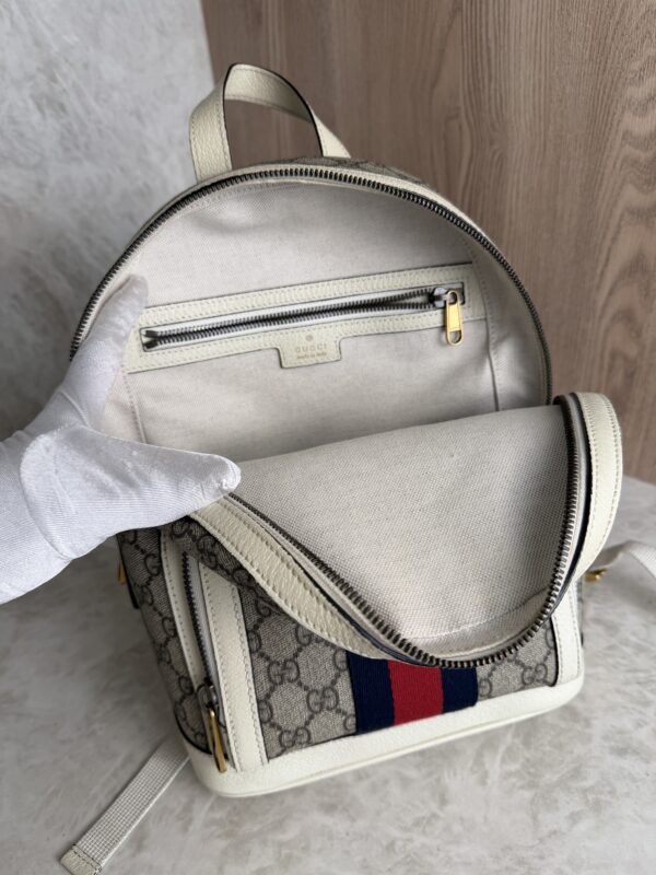Gucci GG Supreme Monogram Calfskin Web Small Ophidia Day Backpack Beige Ebony New Acero
