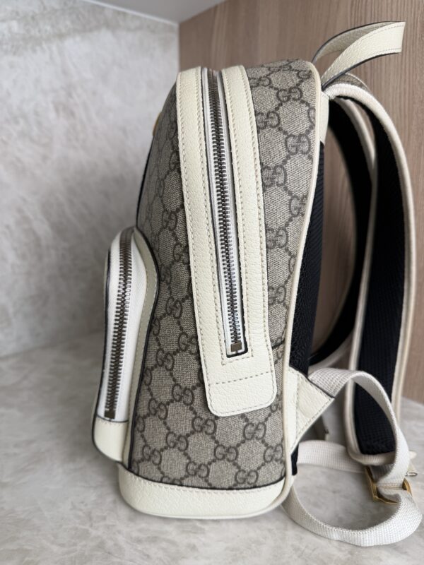 Gucci GG Supreme Monogram Calfskin Web Small Ophidia Day Backpack Beige Ebony New Acero