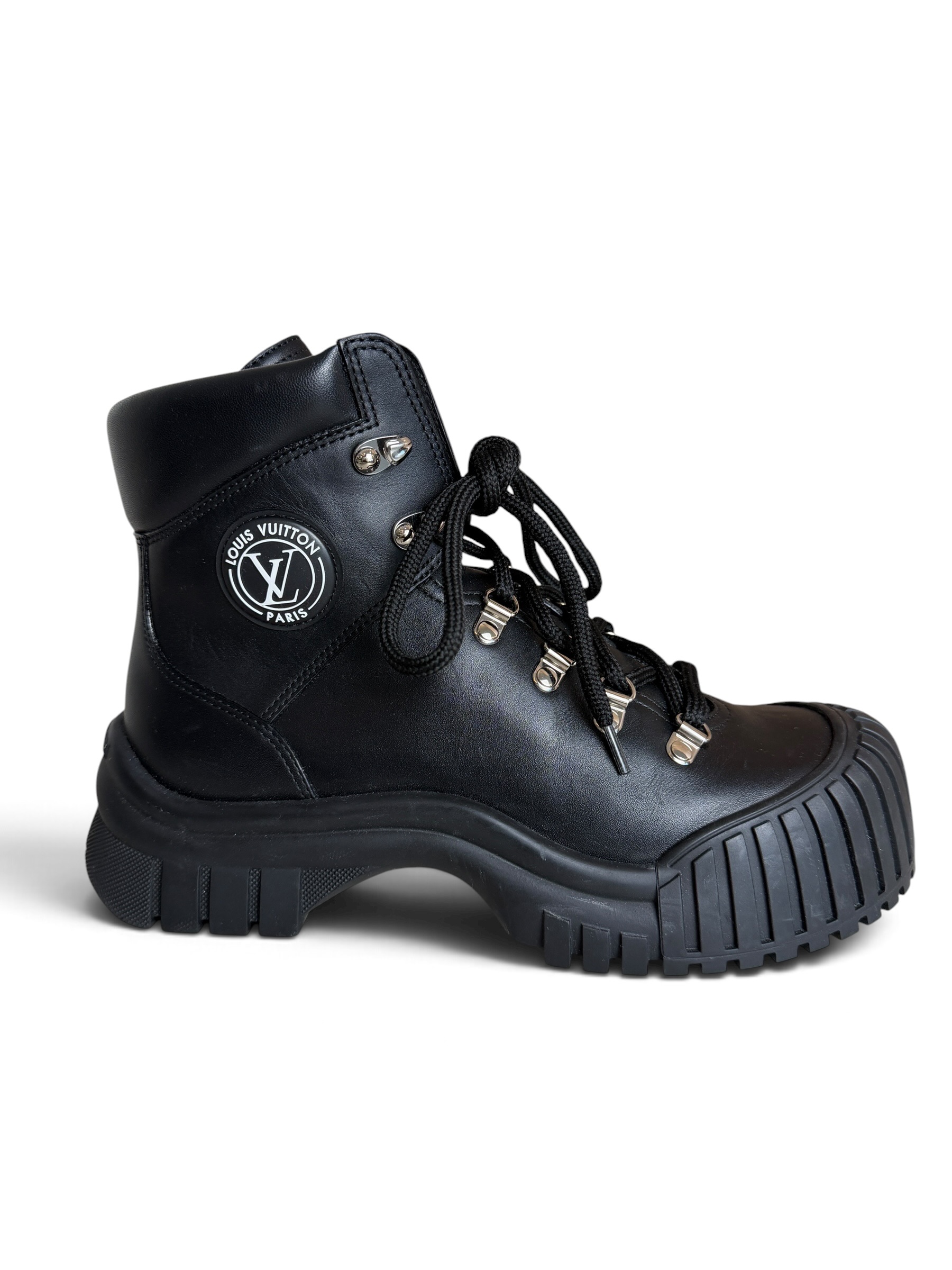 Louis Vuitton Calfskin Patent Monogram Ruby Flat Ranger Boots 39 Black