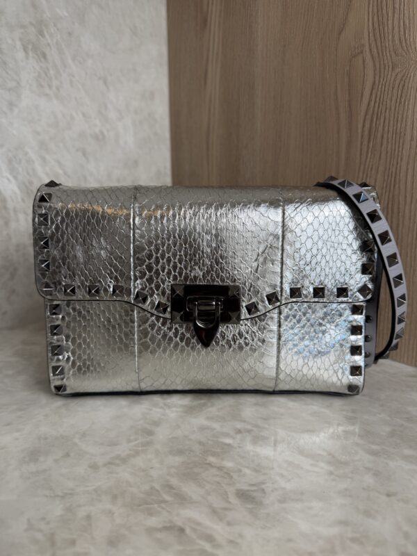Valentino Garavani Rockstud Crossbody Bag Medium Silver