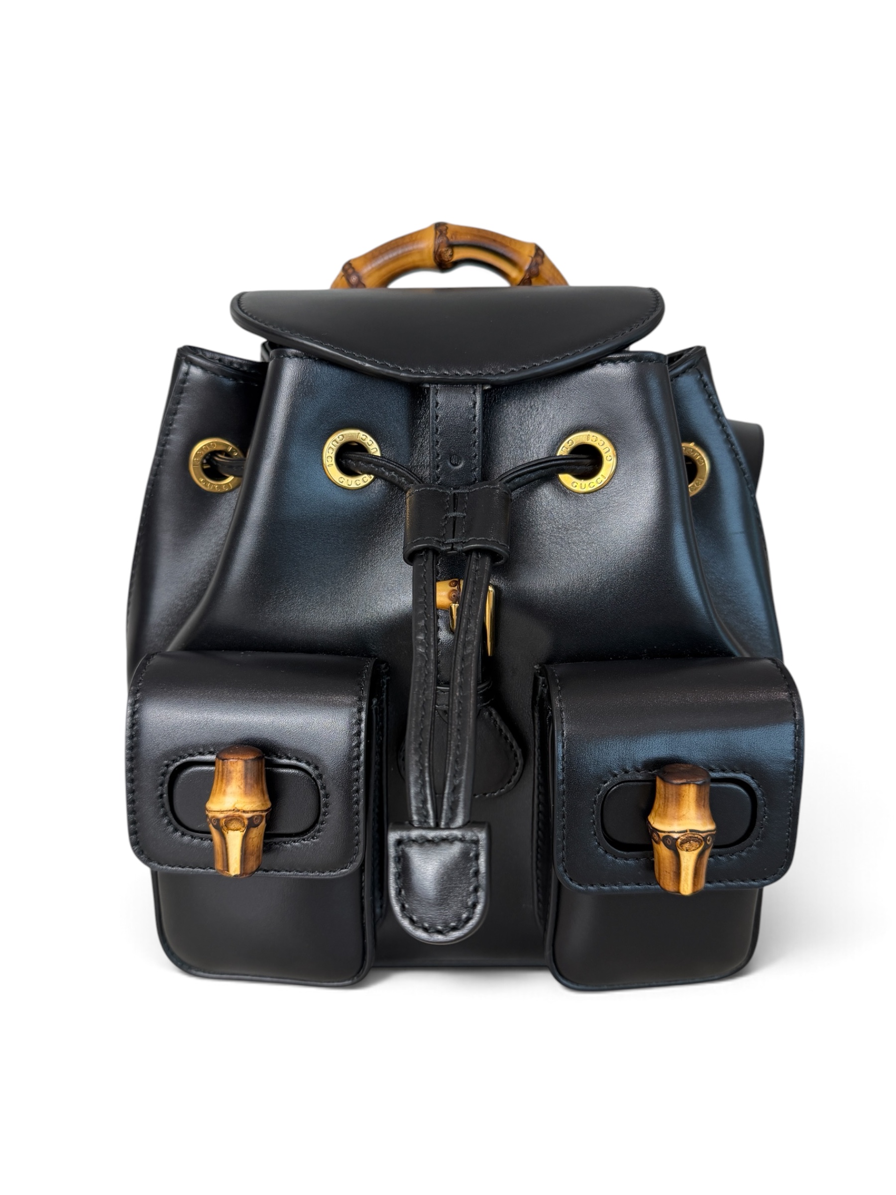 Gucci Calfskin Bamboo Backpack Black