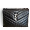 Saint Laurent (YSL) Calfskin Y Quilted Monogram Medium Loulou Chain Satchel Black and Silver Hardware